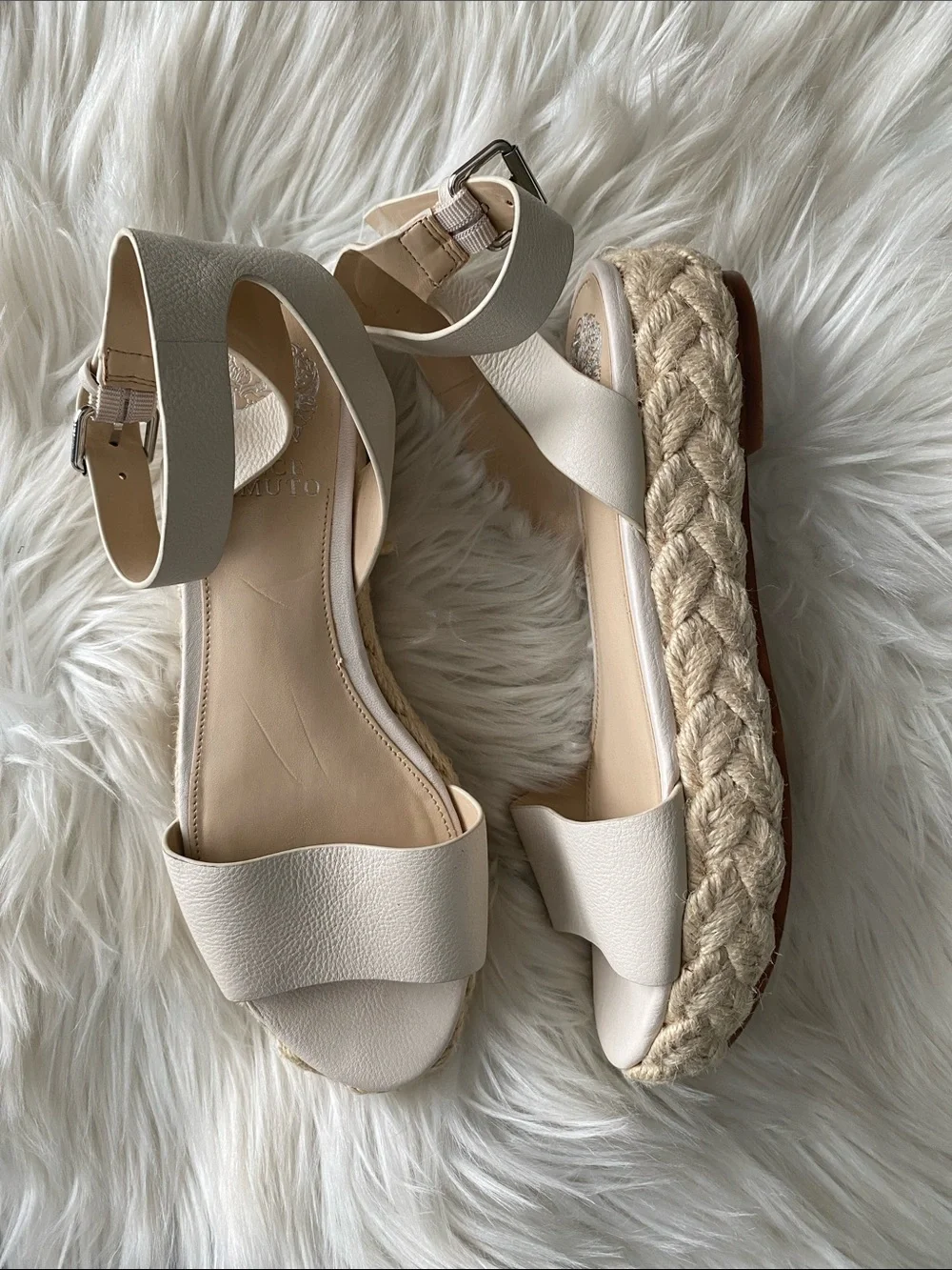 NWOT Vince camuto Cream Espadrille leather Platform Sandals with Ankle Strap
